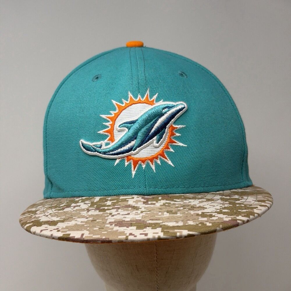 Miami Dolphins New Era 59FIFTY Fitted Hat Size 7 1/2 Digi Camo Brim NFL